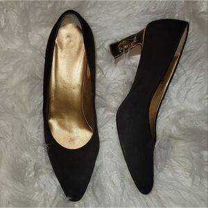 🆕️👠Vintage J. Renee Blue Suede Shoes With Gold Panther Heel, Sz 8-1/2